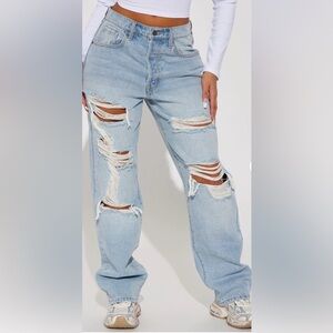 Fashion Nova Light Blue Ripped Boyfriend Jeans